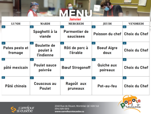 Menu popote roulante janvier 2026
