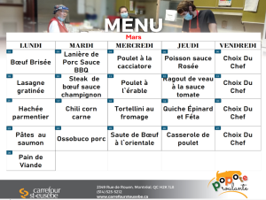 Menu popote roulante carrefour Mars