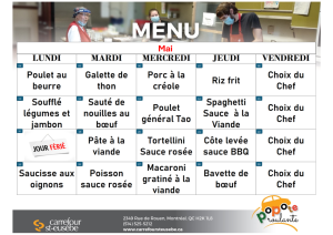 Menu popote roulante du mois de Mai 2026